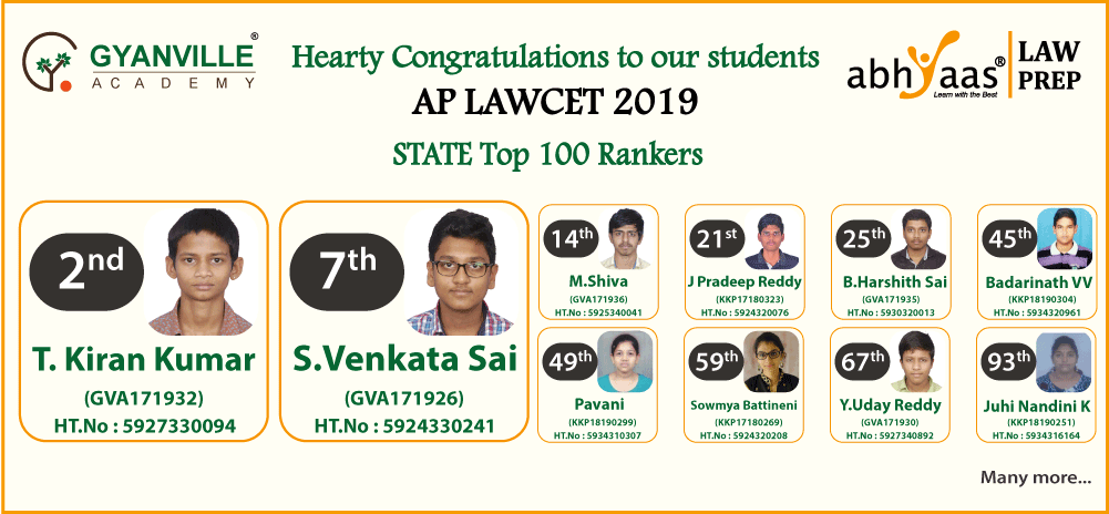 Hearty Congratulations to our students AP LAWCET 2019