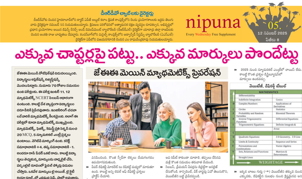 JEE Main Maths Chapter Wise Weightage & Difficulty