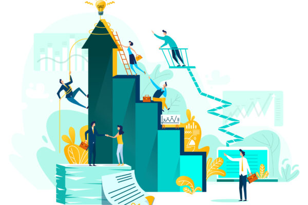 Target achievement and teamwork business concept
